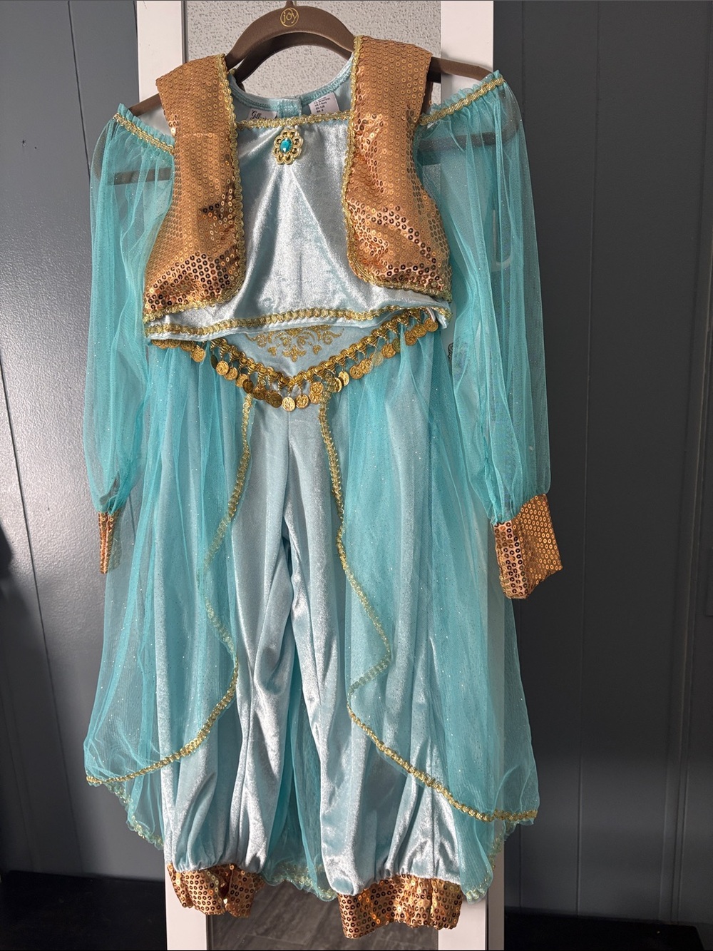 Girls Aqua and Gold Genie Costume - Classic Kids Halloween Outfit